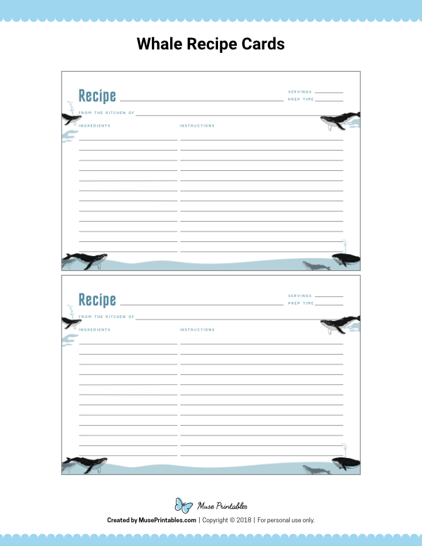 Whale Recipe Cards