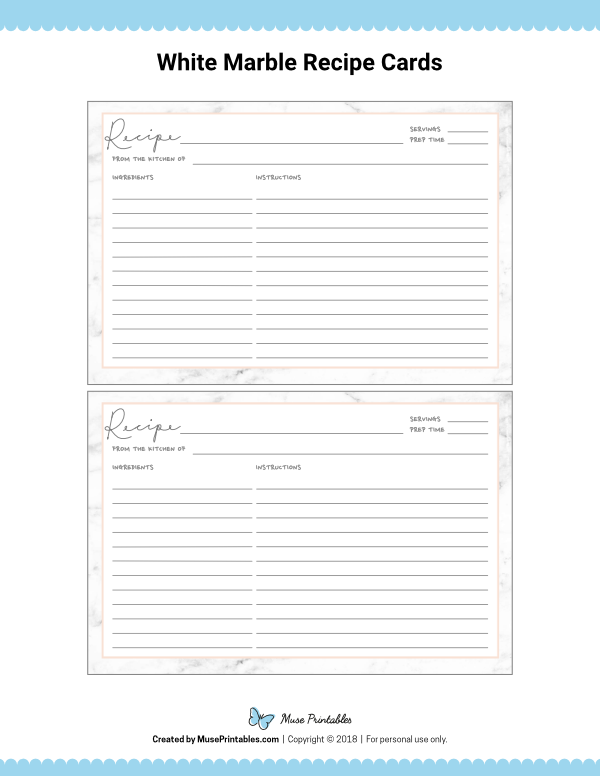 White Marble Recipe Cards