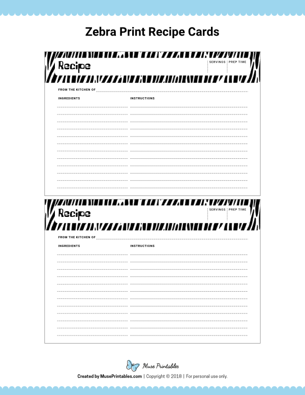 Zebra Print Recipe Cards
