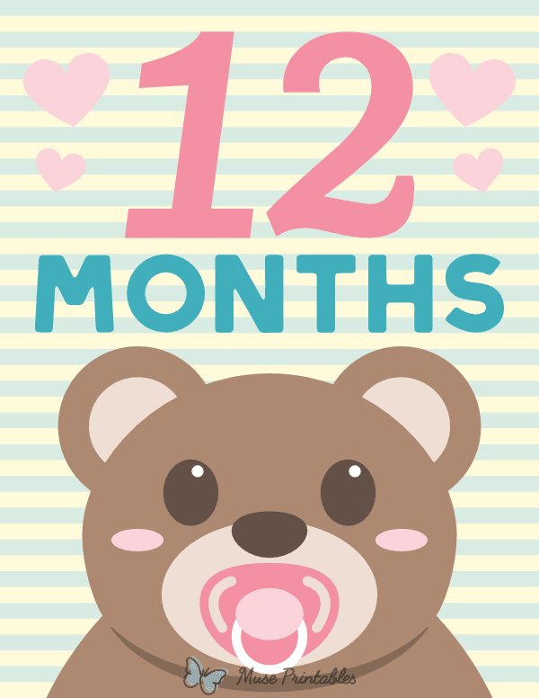 12 Months Old Animal Baby Milestone Sign