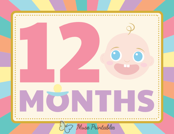 12 Months Old Colorful Baby Milestone Sign