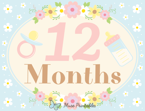 12 Months Old Floral Baby Milestone Sign