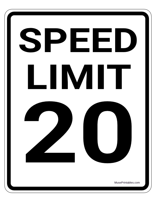 Printable 20 MPH Speed Limit Sign