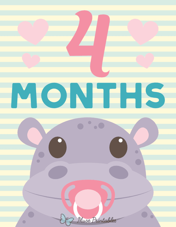 4 Months Old Animal Baby Milestone Sign