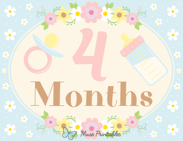 4 Months Old Floral Baby Milestone Sign