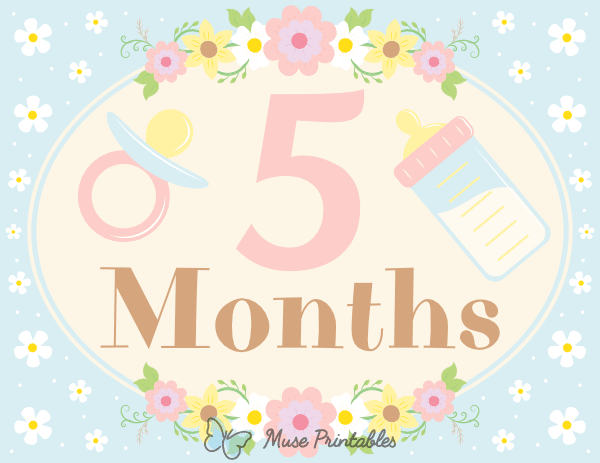 5 Months Old Floral Baby Milestone Sign