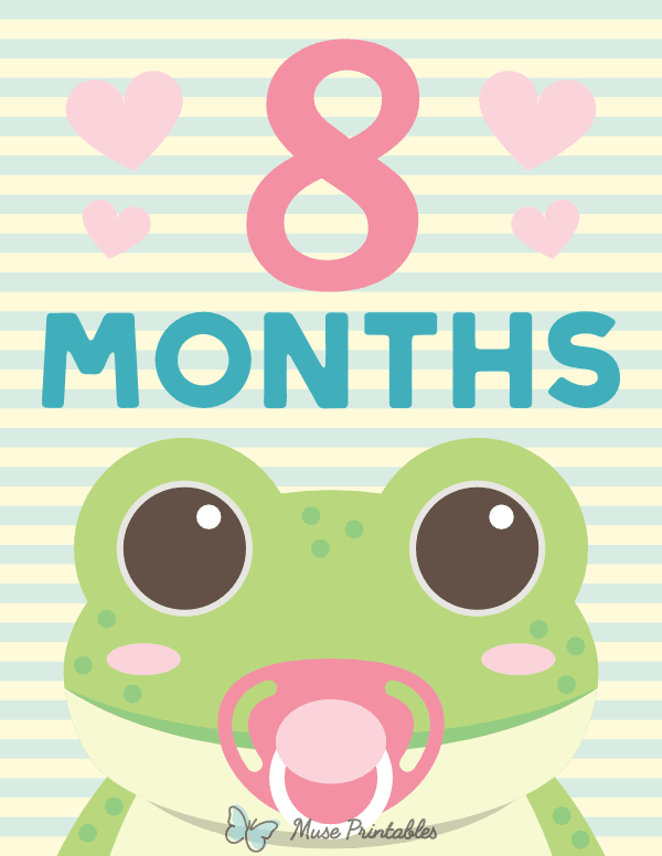 8 Months Old Animal Baby Milestone Sign