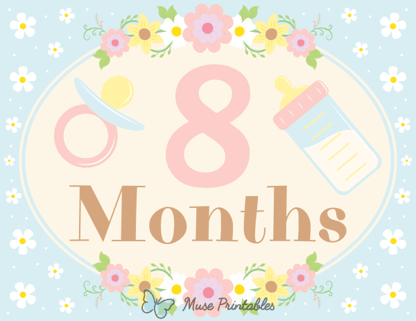 8 Months Old Floral Baby Milestone Sign