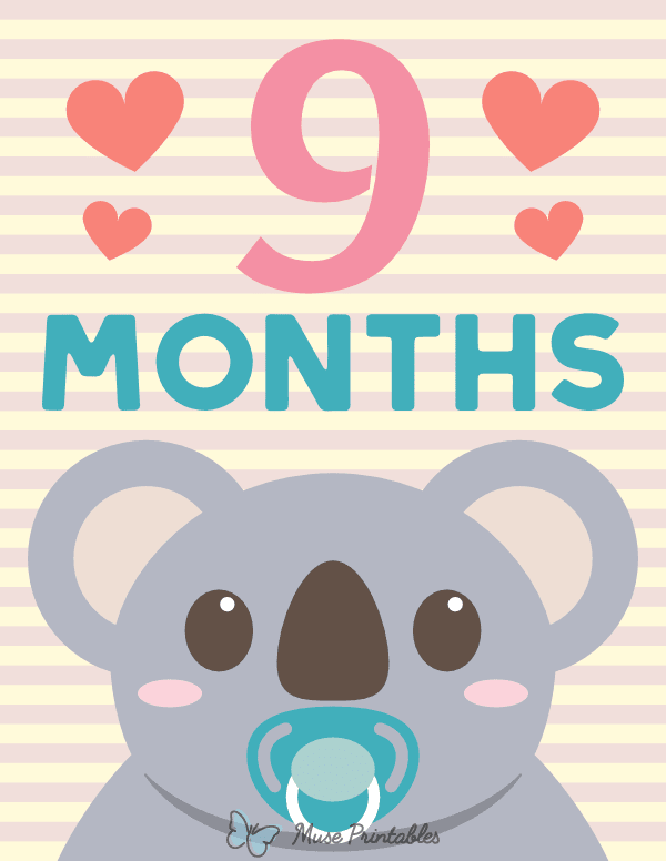 9 Months Old Animal Baby Milestone Sign