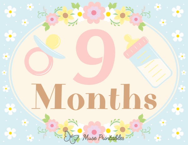 9 Months Old Floral Baby Milestone Sign