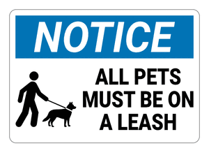 All Pets Must Be on a Leash Notice Sign