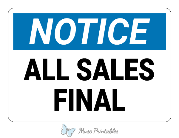 All Sales Final Notice Sign