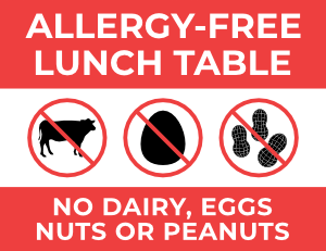 Allergy Free Lunch Table Sign