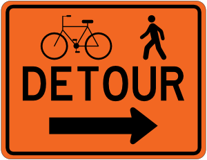 Bicycle and Pedestrian Detour Right Sign