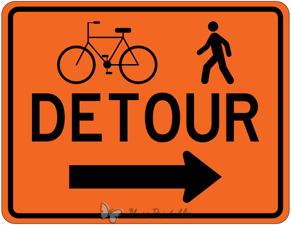 Bicycle and Pedestrian Detour Right Sign