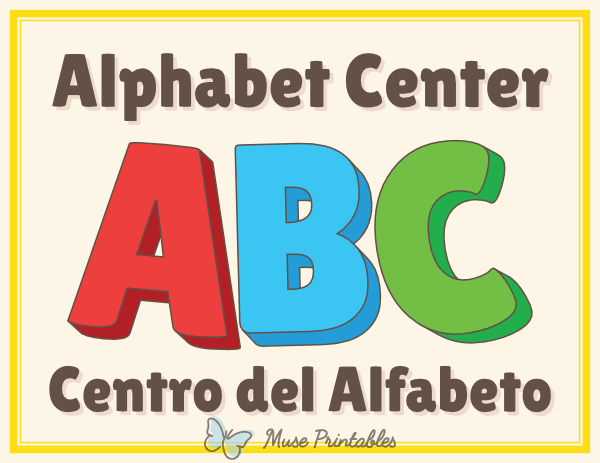 Bilingual Alphabet Classroom Center Sign