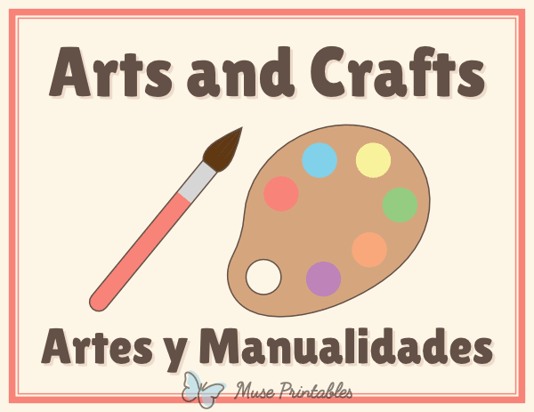 Bilingual Arts and Crafts Classroom Center Sign