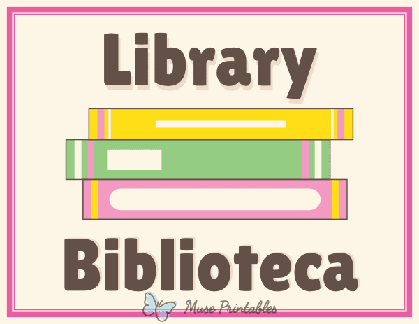 Bilingual Library Classroom Center Sign