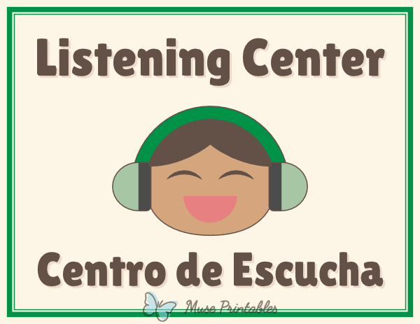 Bilingual Listening Classroom Center Sign
