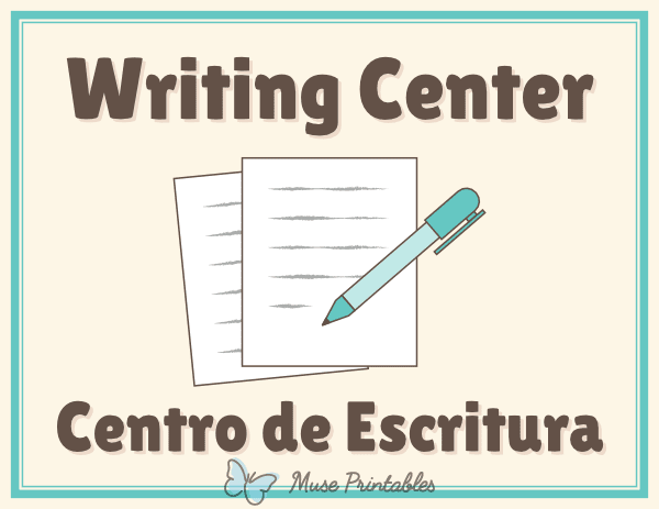 Bilingual Writing Classroom Center Sign