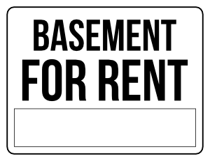 Black and White Basement For Rent Sign