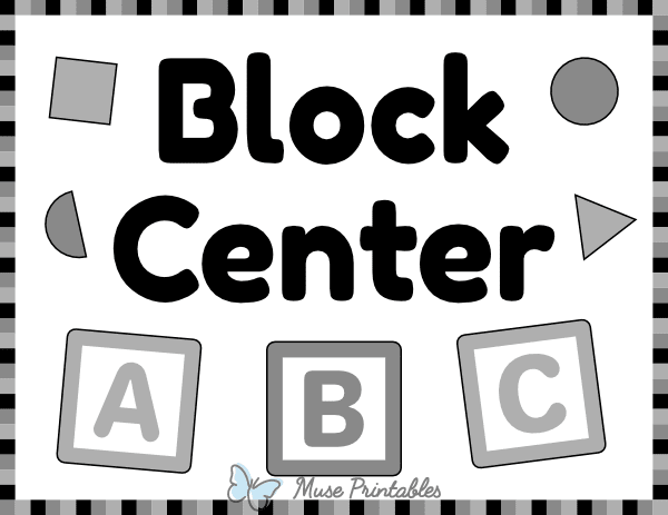 Black and White Block Classroom Center Sign