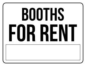 Black and White Booths For Rent Sign