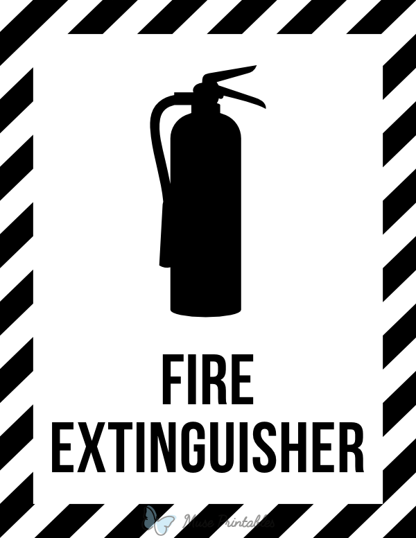 Black and White Fire Extinguisher Sign