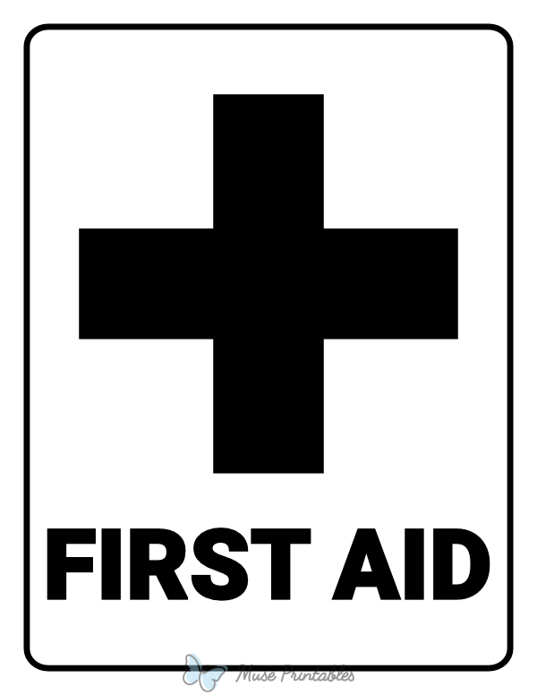 Black and White First Aid Sign