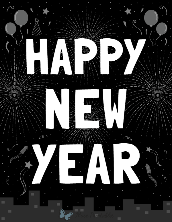 Black and White Happy New Year Sign