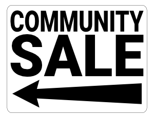 Black and White Left Arrow Community Sale Sign