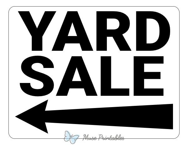 Printable Black and White Left Arrow Yard Sale Sign