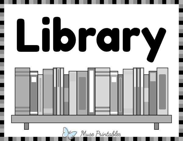 Black and White Library Classroom Center Sign