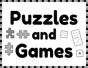Black and White Puzzles and Games Classroom Center Sign