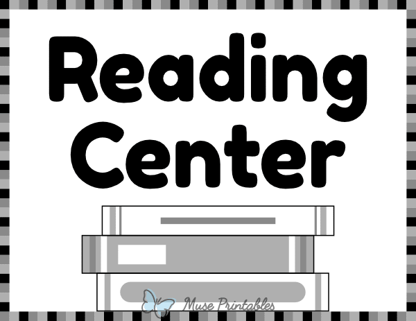 Black and White Reading Classroom Center Sign