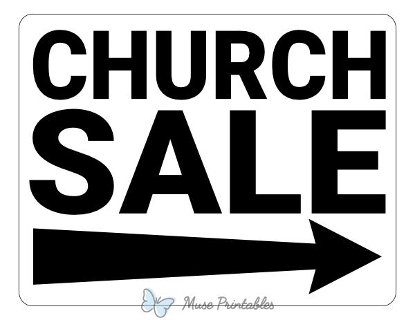 Black and White Right Arrow Church Sale Sign