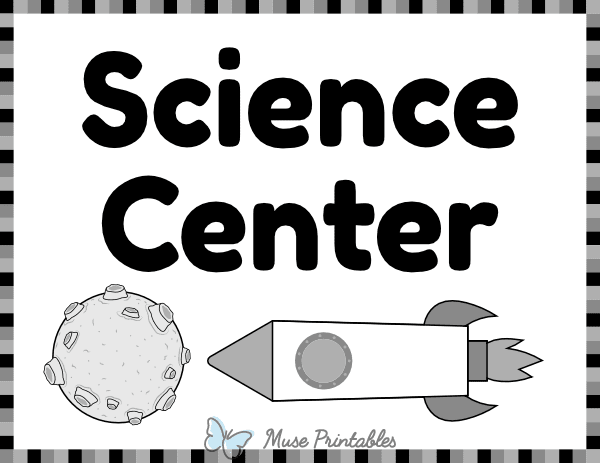 Black and White Science Classroom Center Sign