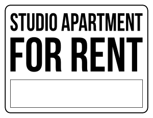 Black and White Studio Apartment For Rent Sign