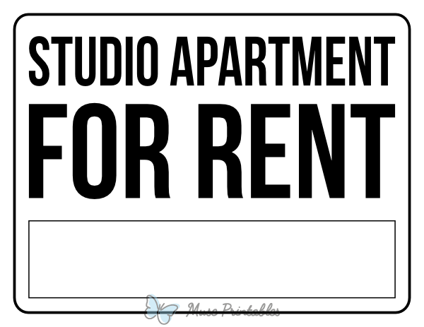 Black and White Studio Apartment For Rent Sign
