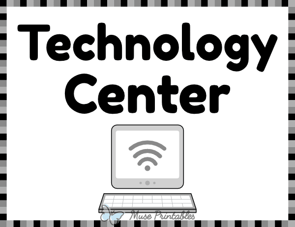 Black and White Technology Classroom Center Sign