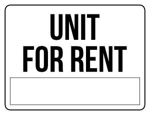 Black and White Unit For Rent Sign