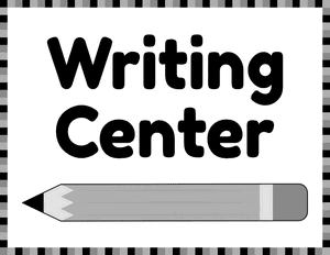 Black and White Writing Classroom Center Sign