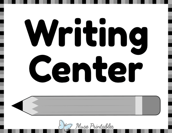 Black and White Writing Classroom Center Sign