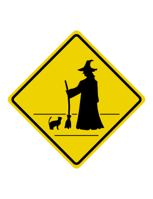 Cat and Witch Crossing Sign