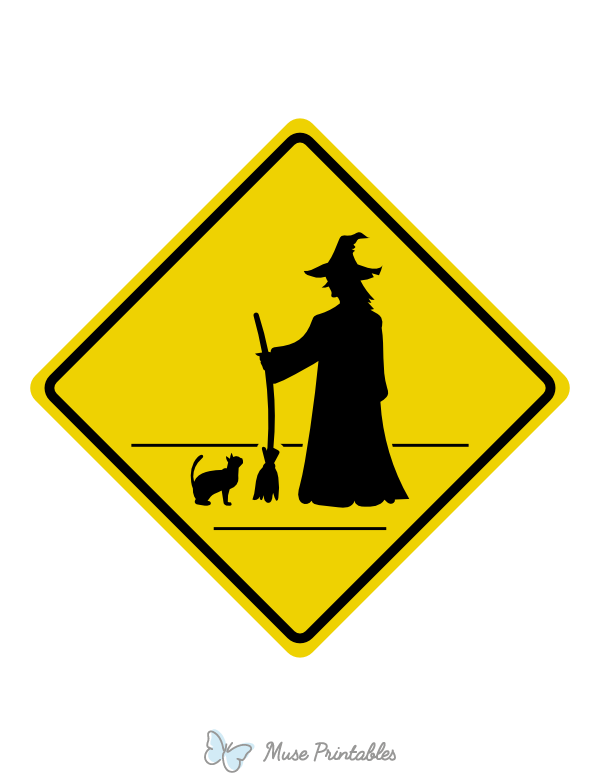 Cat and Witch Crossing Sign