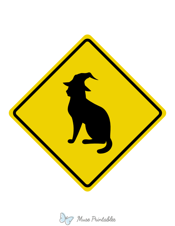 Cat Witch Crossing Sign