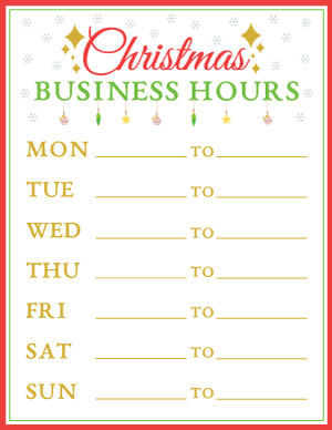 Christmas Business Hours Sign