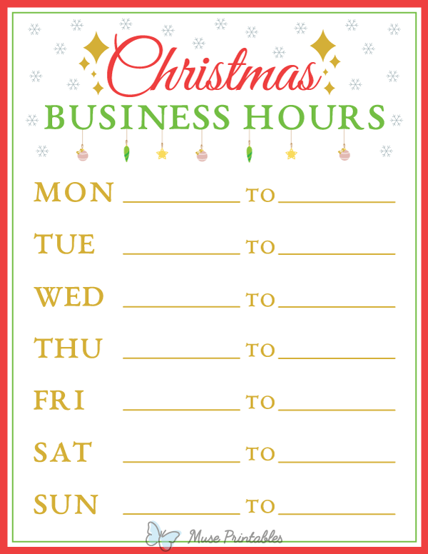 Printable Holiday Hours Sign