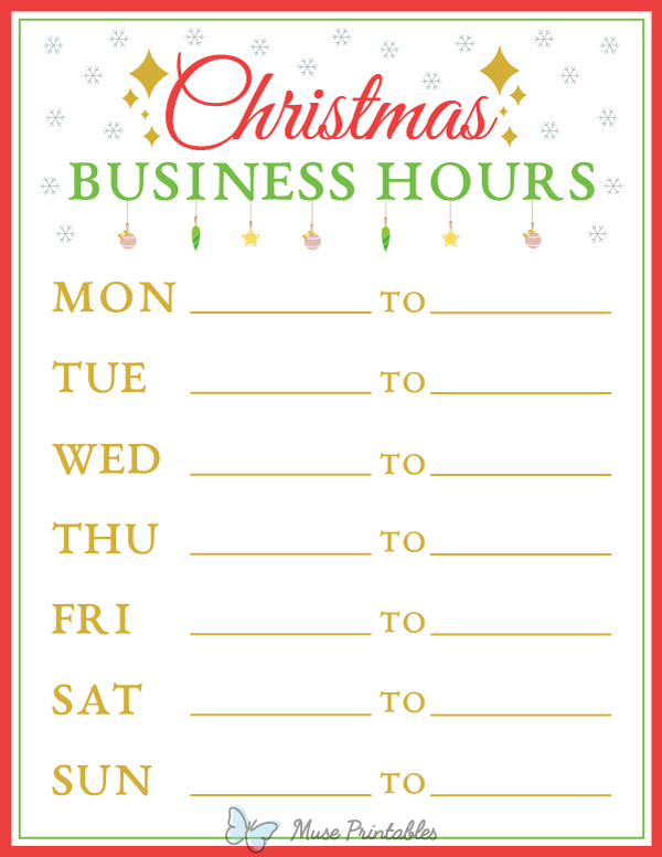 Blank Holiday Hours Template