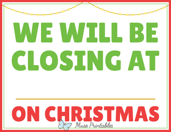 Christmas Closing Hours Sign